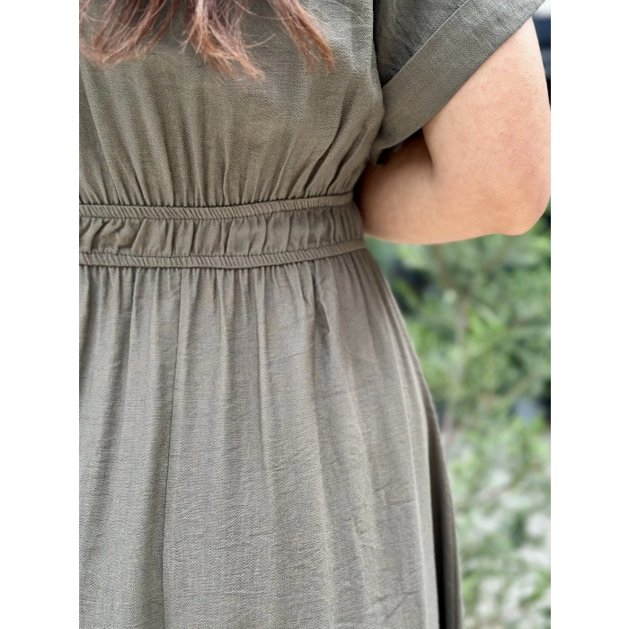 HAKİ ÖNÜ DÜĞME DETAY ELBİSE