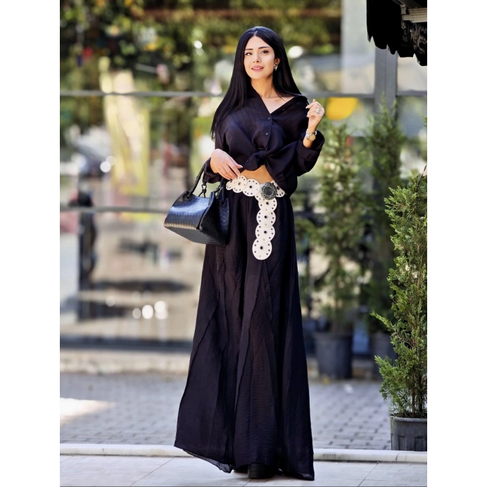 İÇİ ŞORTLU SİYAH PANTOLON