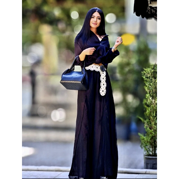 İÇİ ŞORTLU SİYAH PANTOLON