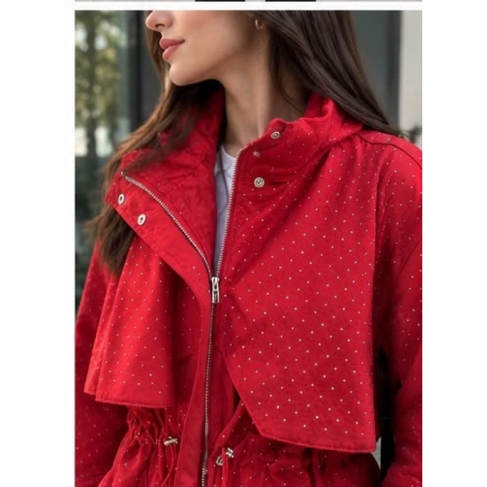 IŞILTILI KIRMIZI TRENCHCOAT NX