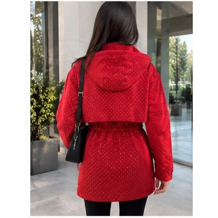 IŞILTILI KIRMIZI TRENCHCOAT NX