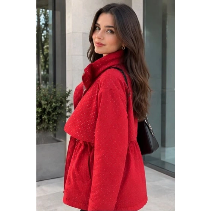 IŞILTILI KIRMIZI TRENCHCOAT NX