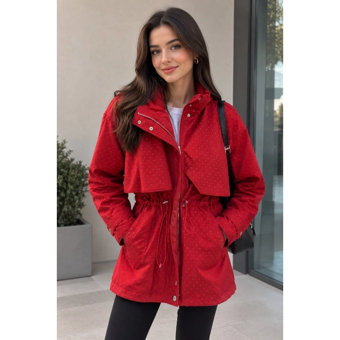 IŞILTILI KIRMIZI TRENCHCOAT NX