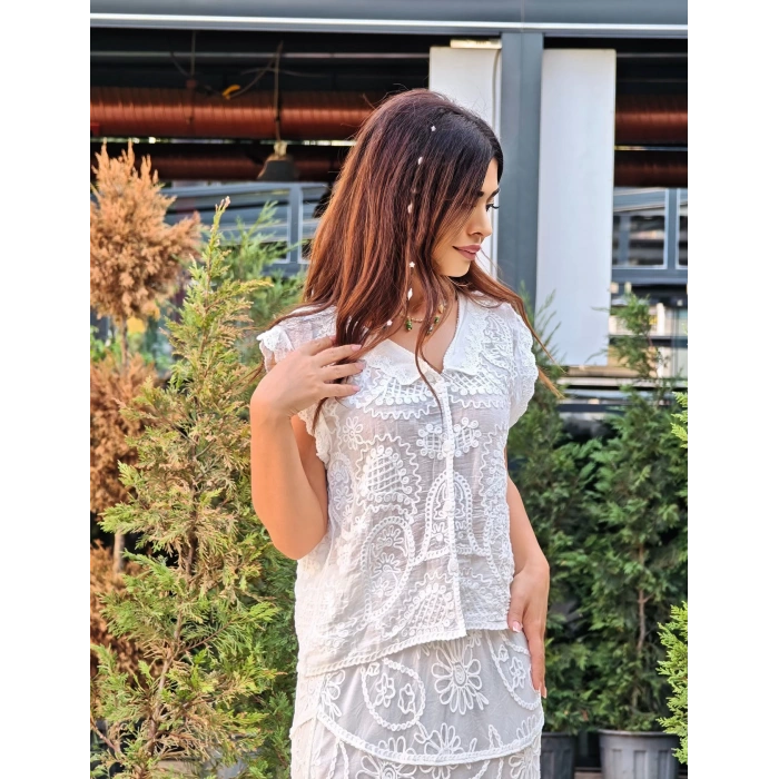 İŞLEMELİ ETEK BLUZ TAKIM