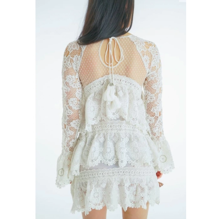 İTHAL GÜPÜR DETAYLI BEYAZ ELBİSE