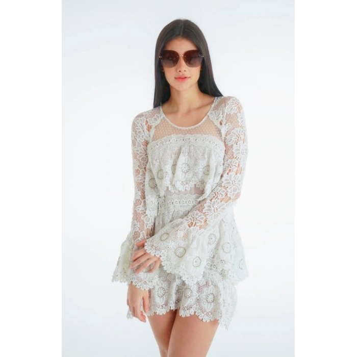 İTHAL GÜPÜR DETAYLI BEYAZ ELBİSE