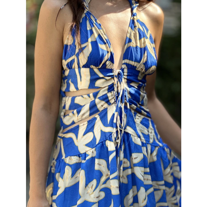 İTHAL İPEK ELBİSE MAVİ DESEN