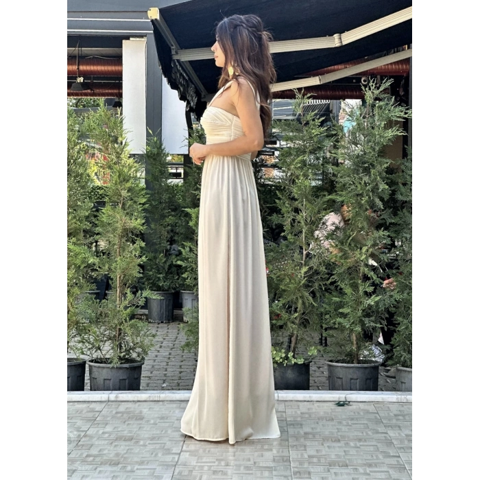 İTHAL KUMAŞ KREM ELBİSE
