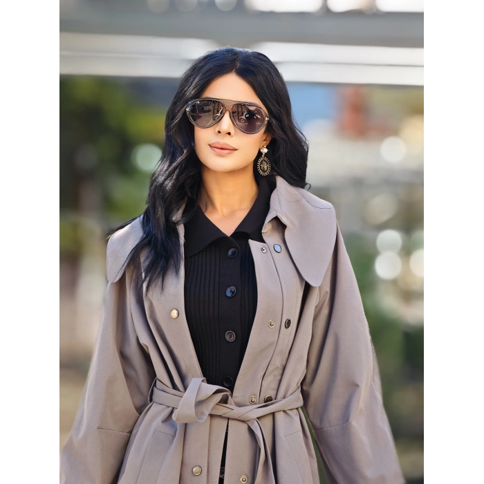 İTHAL KUMAŞ SIRTI BAĞLAMA DETAY TRENCH GRİ