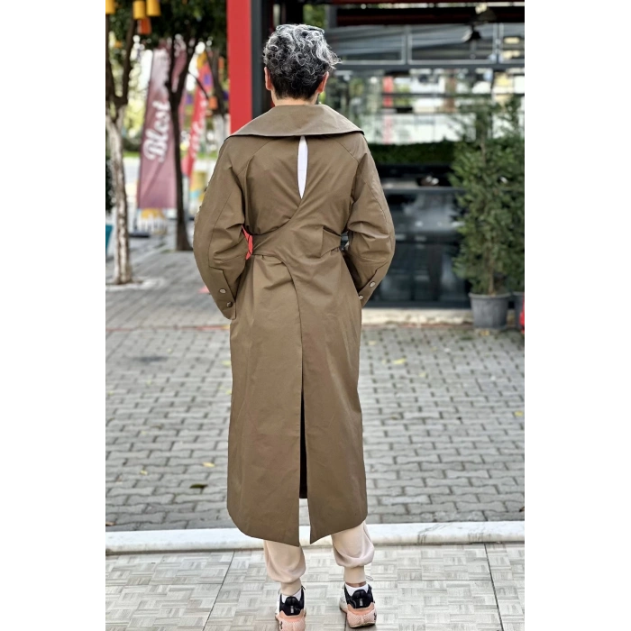 İTHAL KUMAŞ TRENCH SIRT BAĞLAMA DETAY HAKİ
