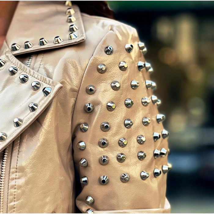 İTHAL RUGAN TROKLU BEJ DERİ CEKET