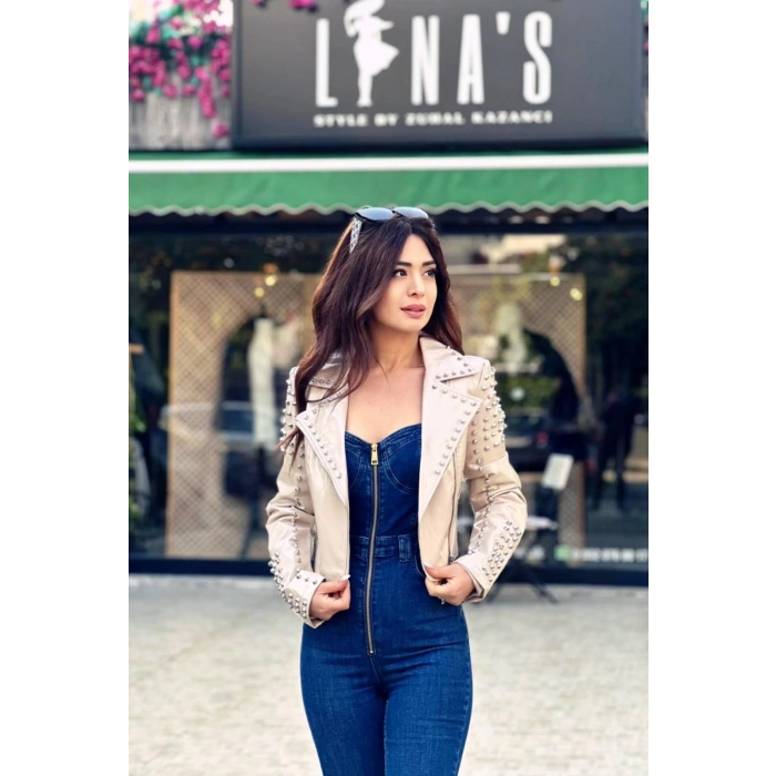 İTHAL RUGAN TROKLU BEJ DERİ CEKET