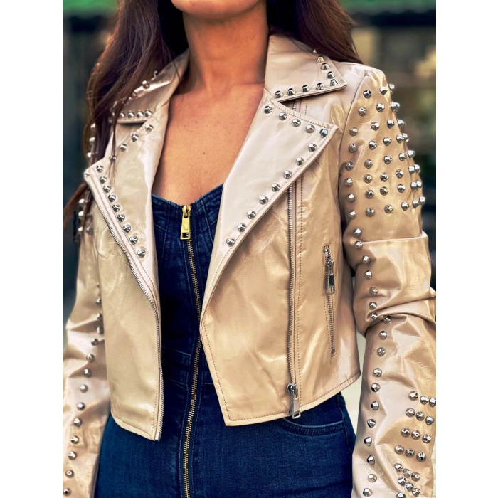 İTHAL RUGAN TROKLU BEJ DERİ CEKET