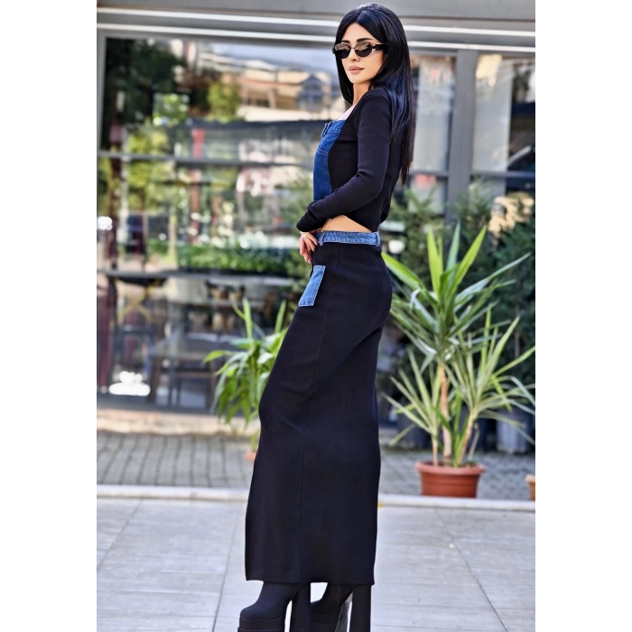 JEAN CEP DETAYLI YIRTMAÇLI SİYAH ETEK