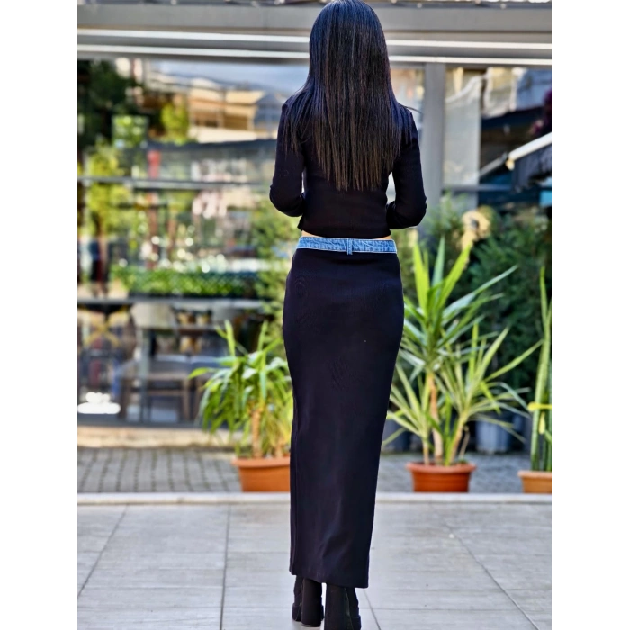 JEAN CEP DETAYLI YIRTMAÇLI SİYAH ETEK