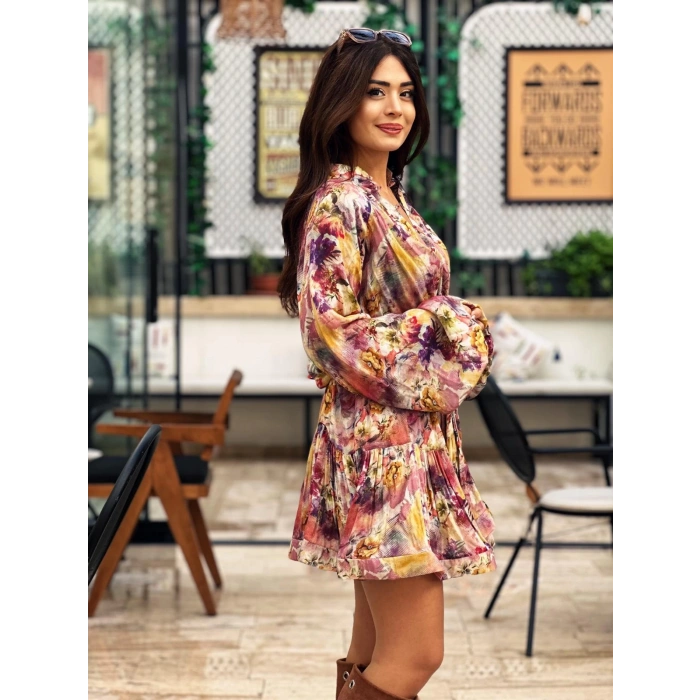 KAHVE ETEKLERİ VOLAN ELBİSE