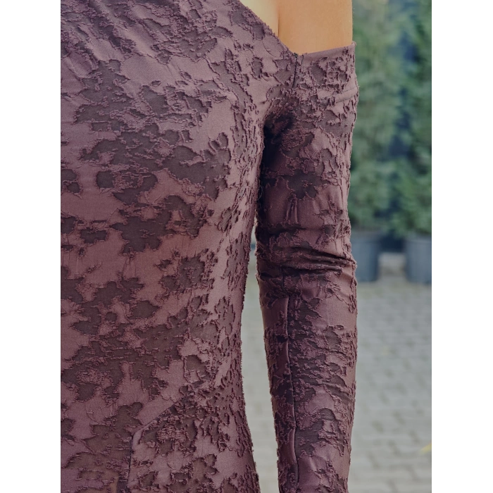 KAHVE GÜL BROŞ DETAYLI TÜL ELBİSE