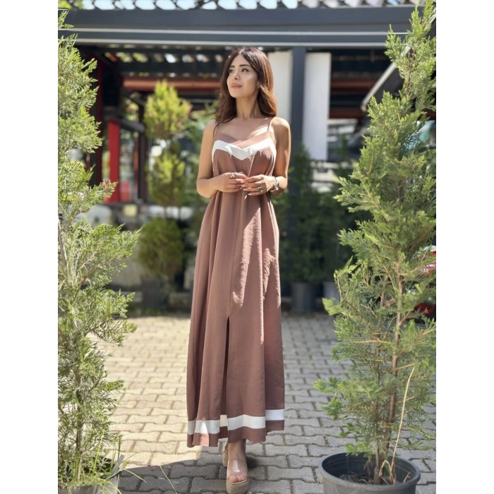 KAHVE MODAL KUMAŞ ELBİSE