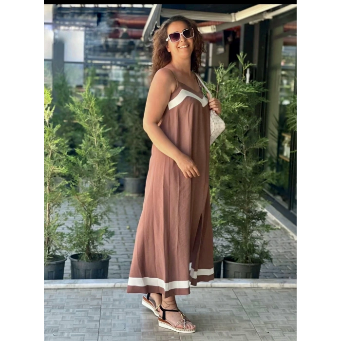 KAHVE MODAL KUMAŞ ELBİSE