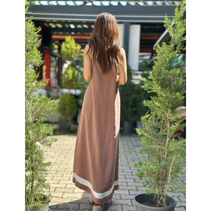 KAHVE MODAL KUMAŞ ELBİSE