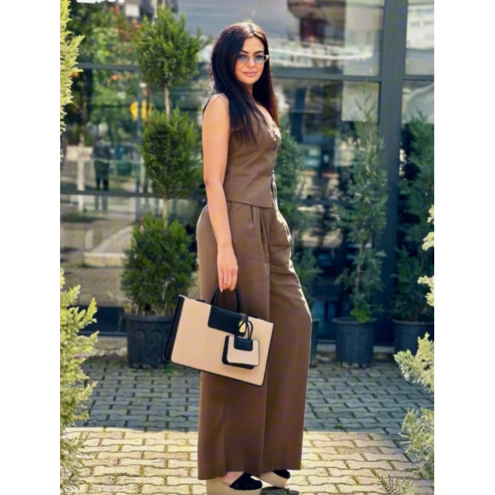 KAHVE PALAZZO PANTOLON