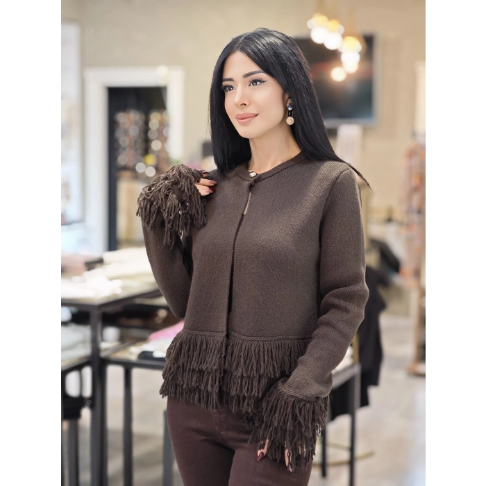 KAHVE PÜSKÜL KOL DÜĞMELİ HIRKA