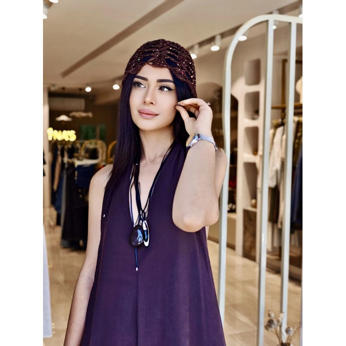 KAHVE SIRT DEKOLTELİ MODAL ELBİSE FM