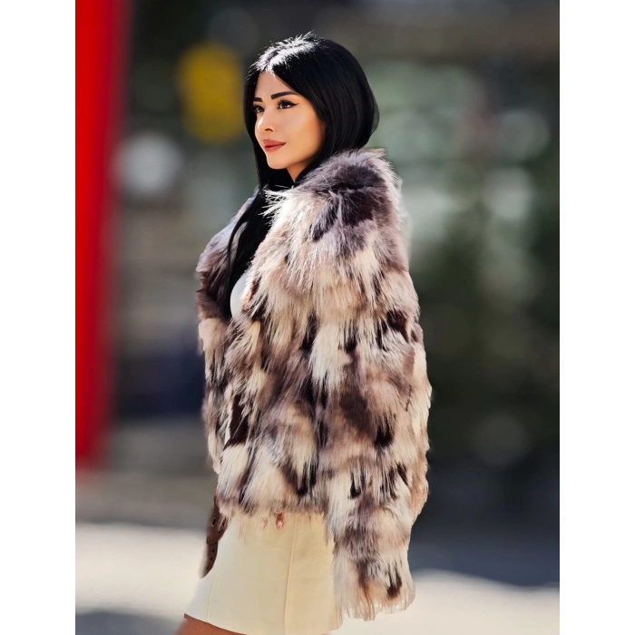 KAHVERENGİ KREM KARŞIK RENKLİ KÜRK PREMİUM KALİTE