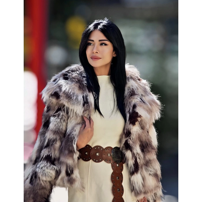 KAHVERENGİ KREM KARŞIK RENKLİ KÜRK PREMİUM KALİTE