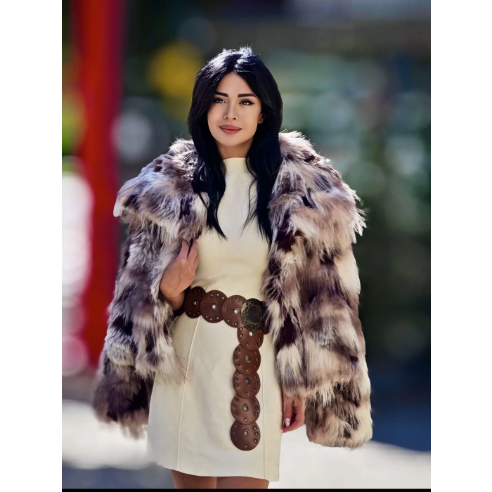 KAHVERENGİ KREM KARŞIK RENKLİ KÜRK PREMİUM KALİTE