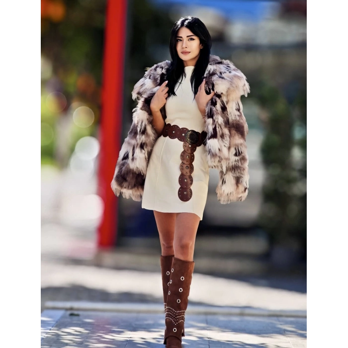 KAHVERENGİ KREM KARŞIK RENKLİ KÜRK PREMİUM KALİTE