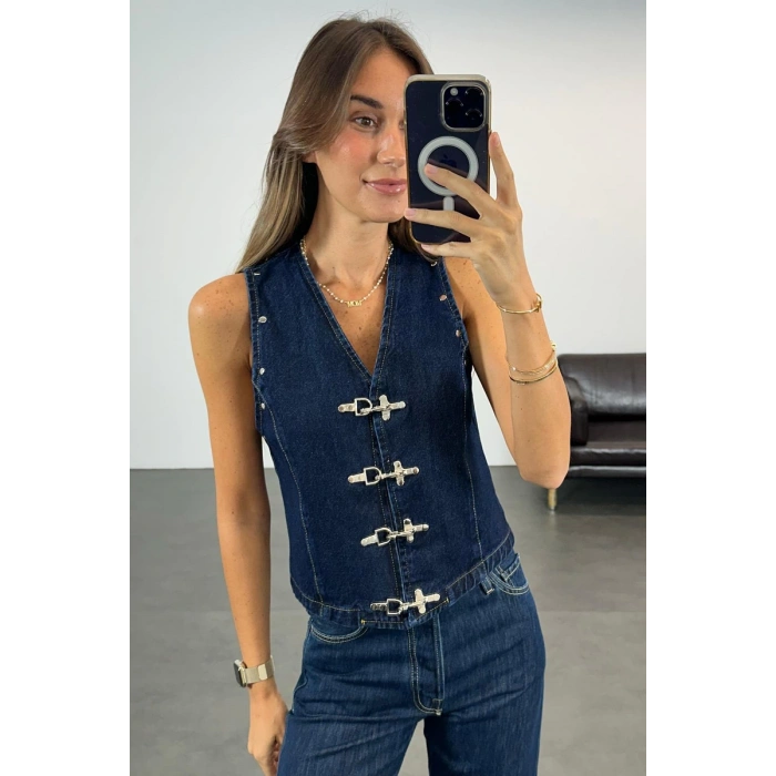 KANCALI LACİVERT KOT YELEK