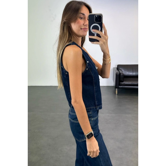 KANCALI LACİVERT KOT YELEK