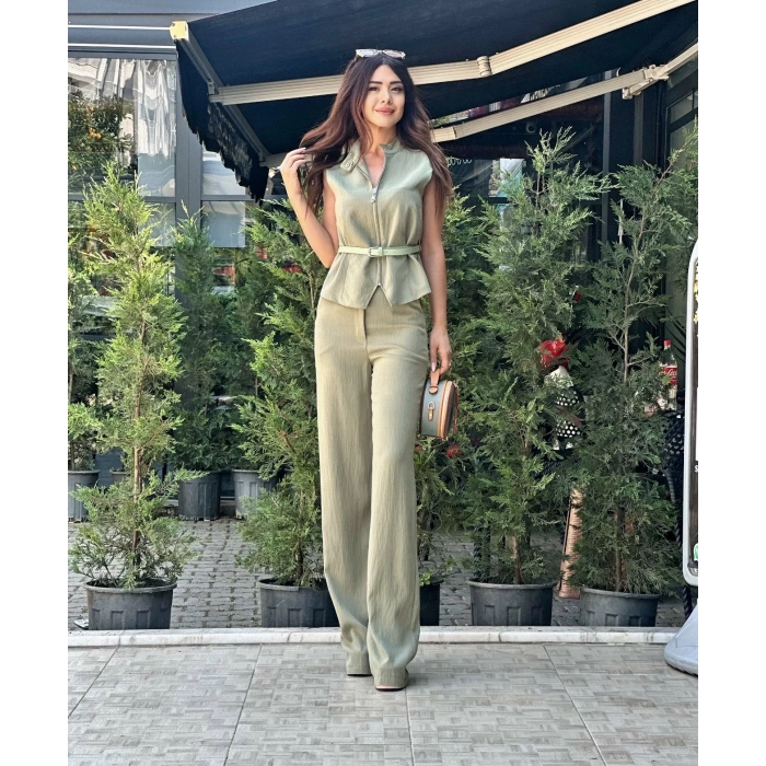 KEMERLİ AÇIK YEŞİL YELEK