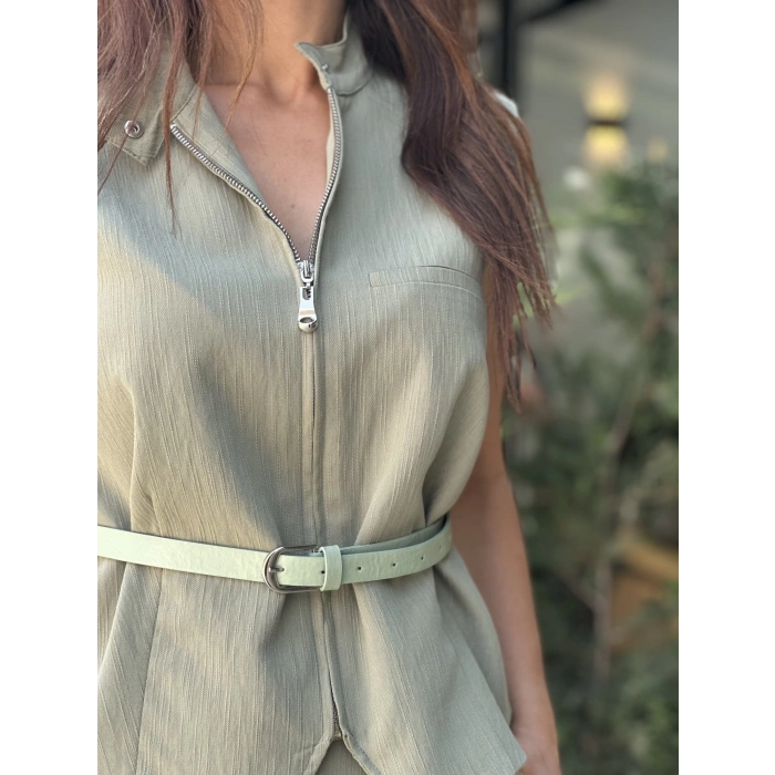 KEMERLİ AÇIK YEŞİL YELEK