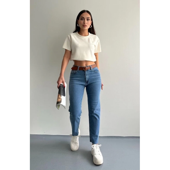 KEMERLİ KOT PANTOLON