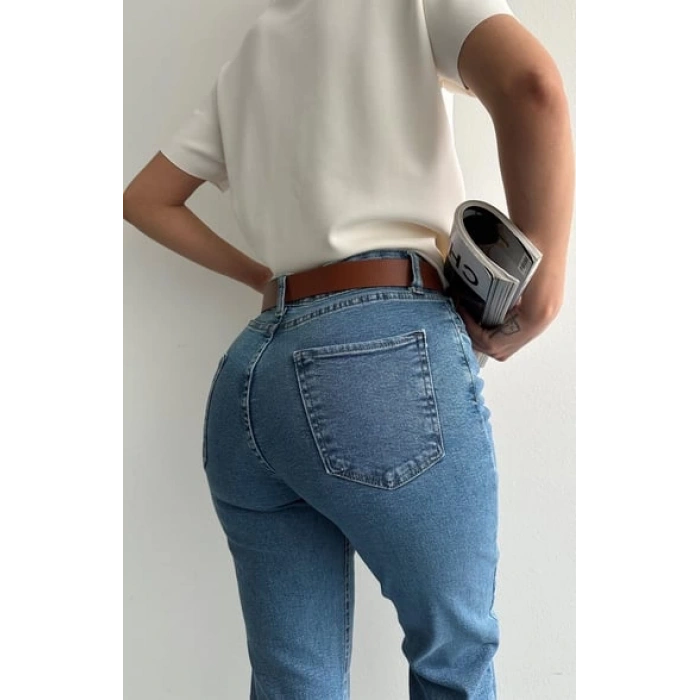 KEMERLİ KOT PANTOLON