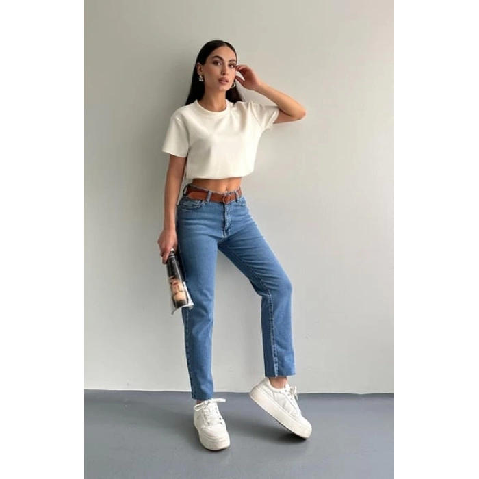 KEMERLİ KOT PANTOLON