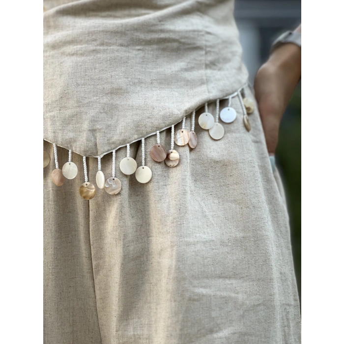 KETEN BONCUK DETAYLI BLUZ PANTOLON TAKIM