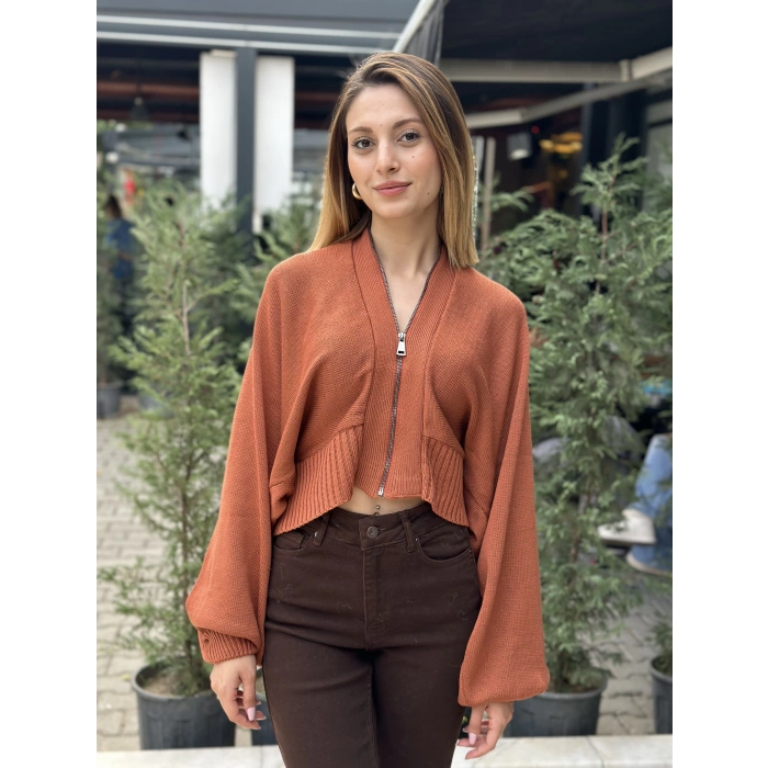 KİREMİT RENGİ FERMUARLI HIRKA