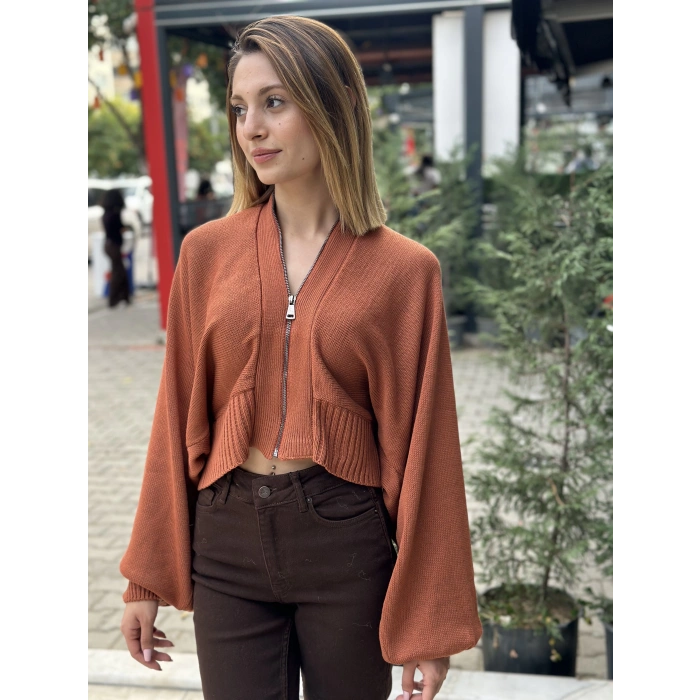 KİREMİT RENGİ FERMUARLI HIRKA