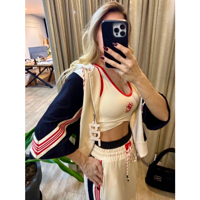 KIRMIZI ŞERİT DETAY ÜÇLÜ TAKIM