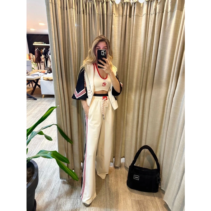 KIRMIZI ŞERİT DETAY ÜÇLÜ TAKIM