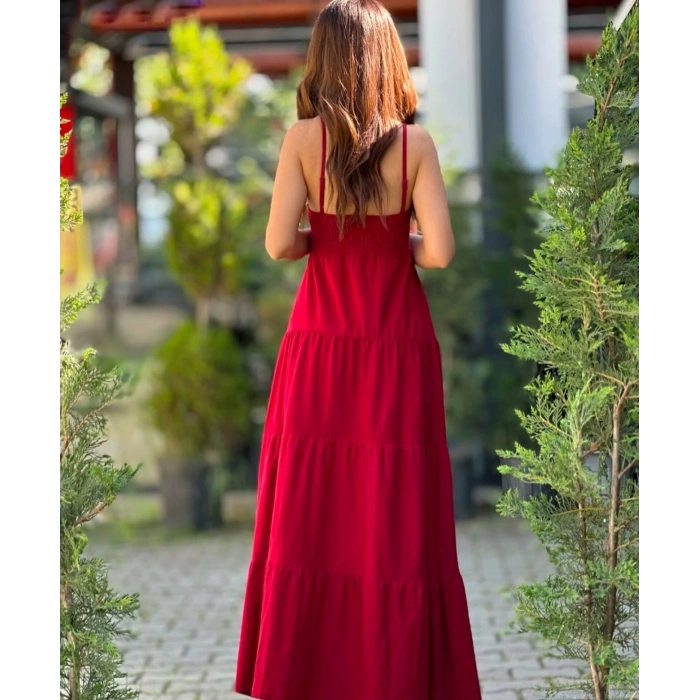 KIRMIZI UZUN KETEN ELBİSE