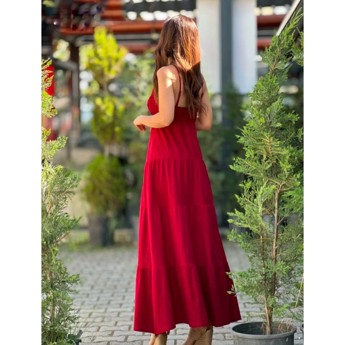 KIRMIZI UZUN KETEN ELBİSE