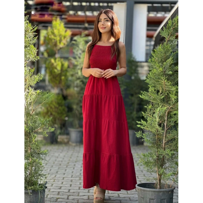 KIRMIZI UZUN KETEN ELBİSE