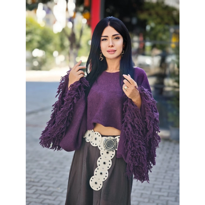 KOLLARI PÜSKÜL MÜRDÜM RENGİ TRİKO