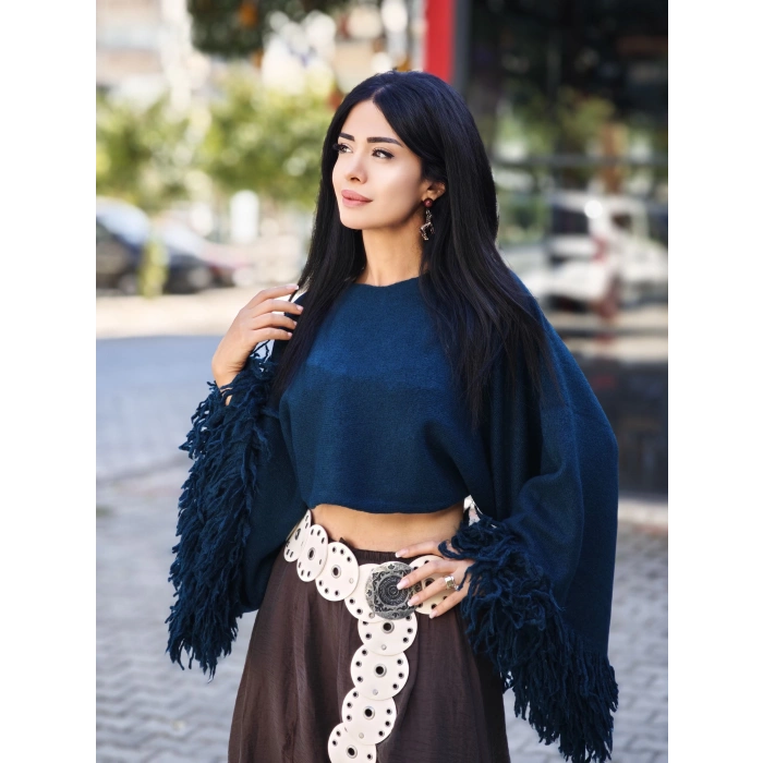 KOLLARI PÜSKÜL PETROL RENGİ TRİKO