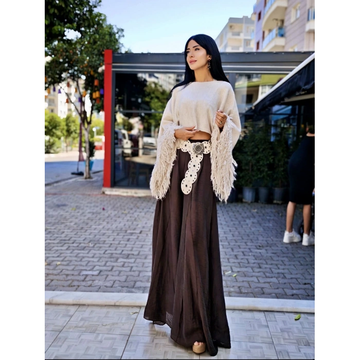 KOLLARI PÜSLKÜL TAŞ RENGİ TRİKO