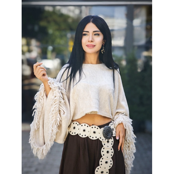 KOLLARI PÜSLKÜL TAŞ RENGİ TRİKO